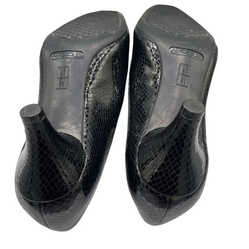 Aerosoles Black Snakeskin Embossed 2” Heel Comfort Pumps Workwear Travel